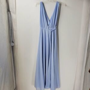 LOVERS & FRIENDS women's 0 Leah gown light blue wrap flare maxi Bridesmaid dress